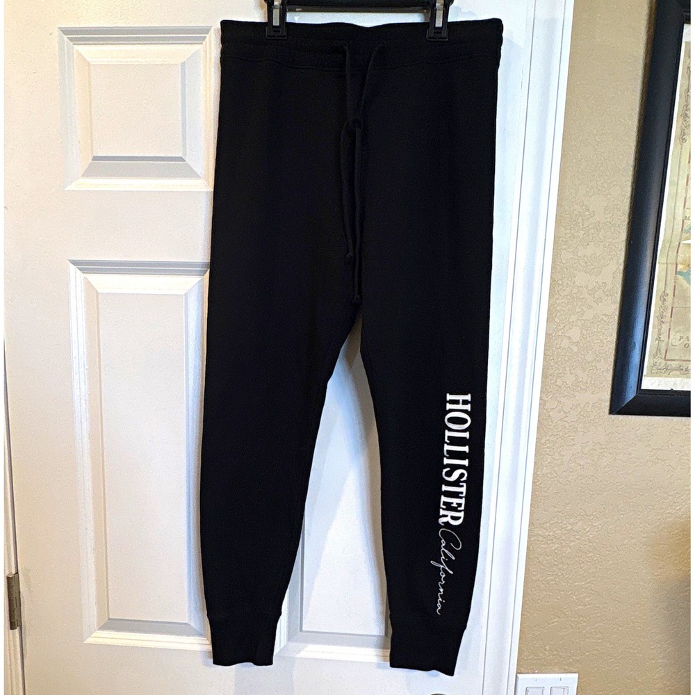 Hollister Logo Jogger Pants, Women's L, Black, Drawstring, 27" Inseam